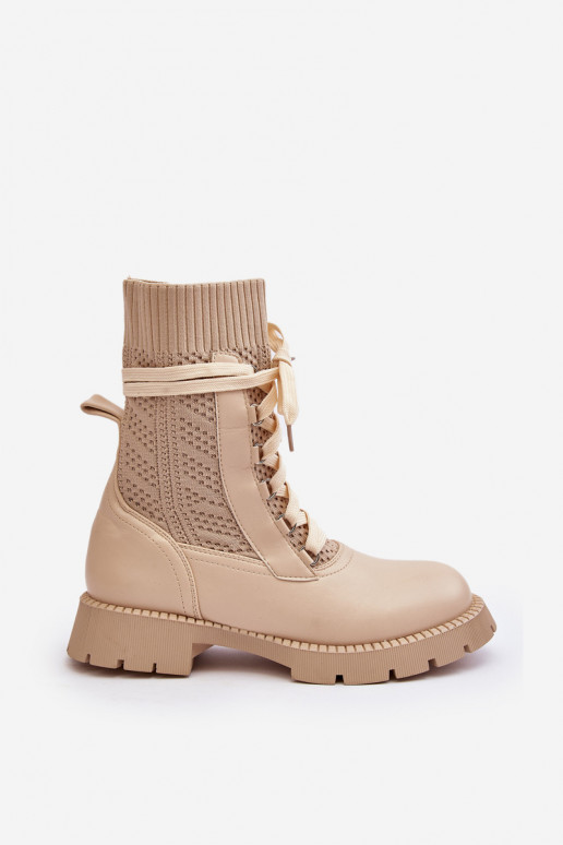 Women's lace-up ankle boots with sock in light beige Gentiana Women's lace-up ankle boots with sock in light beige Gentiana