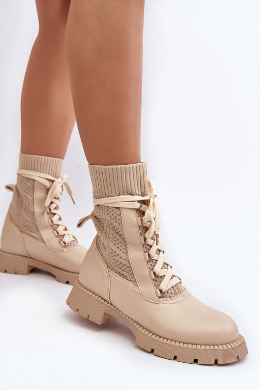 Women's lace-up ankle boots with sock in light beige Gentiana Women's lace-up ankle boots with sock in light beige Gentiana
