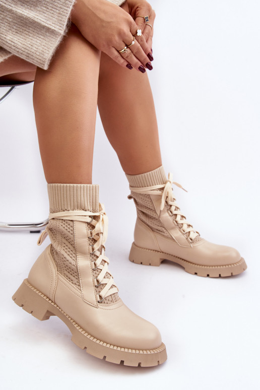 Women's lace-up ankle boots with sock in light beige Gentiana Women's lace-up ankle boots with sock in light beige Gentiana