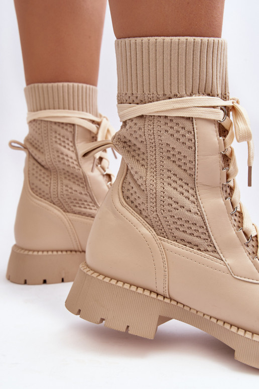 Women's lace-up ankle boots with sock in light beige Gentiana Women's lace-up ankle boots with sock in light beige Gentiana
