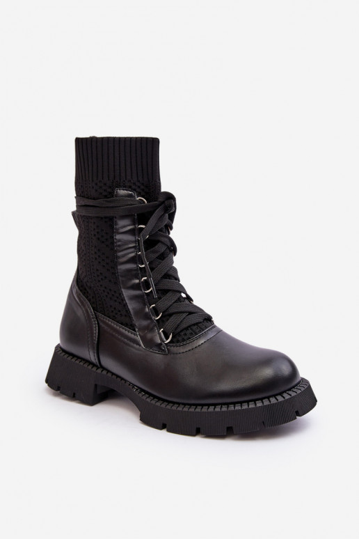 Women's lace-up ankle boots with sock black Gentiana Women's lace-up ankle boots with sock black Gentiana