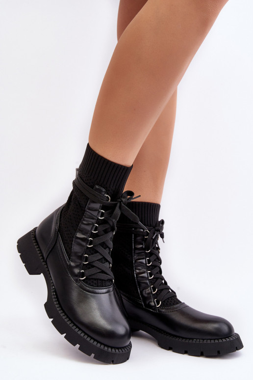 Women's lace-up ankle boots with sock black Gentiana Women's lace-up ankle boots with sock black Gentiana