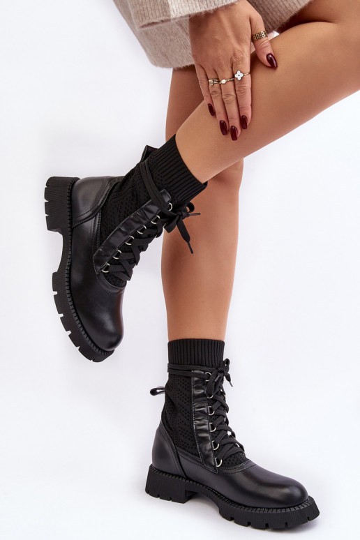Women's lace-up ankle boots with sock black Gentiana Women's lace-up ankle boots with sock black Gentiana