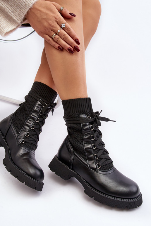 Women's lace-up ankle boots with sock black Gentiana Women's lace-up ankle boots with sock black Gentiana