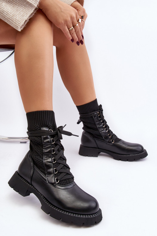 Women's lace-up ankle boots with sock black Gentiana Women's lace-up ankle boots with sock black Gentiana