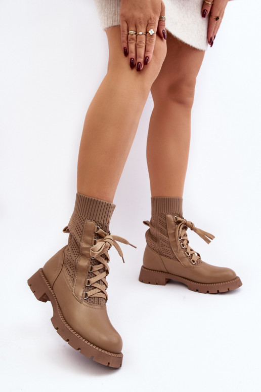 Women's lace-up ankle boots with light beige sock Gentiana Women's lace-up ankle boots with light beige sock Gentiana