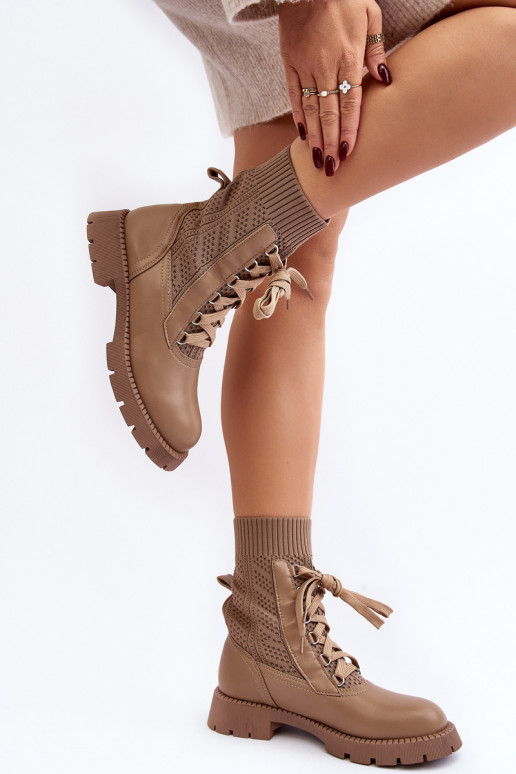 Women's lace-up ankle boots with light beige sock Gentiana Women's lace-up ankle boots with light beige sock Gentiana
