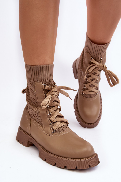 Women's lace-up ankle boots with light beige sock Gentiana Women's lace-up ankle boots with light beige sock Gentiana