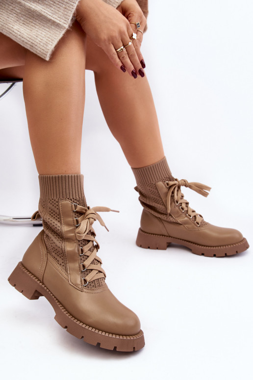 Women's lace-up ankle boots with light beige sock Gentiana Women's lace-up ankle boots with light beige sock Gentiana