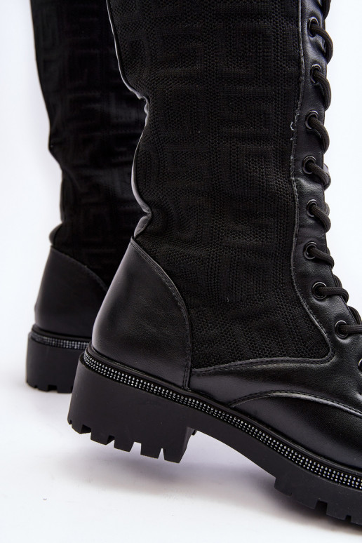 Women's lace-up boots with elastic upper black Virxinia Women's lace-up boots with elastic upper black Virxinia