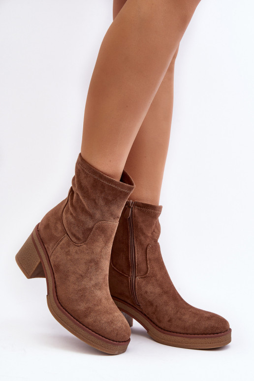 Women's Ankle Boots with Chunky Heel Brown Argastis Women's Ankle Boots with Chunky Heel Brown Argastis