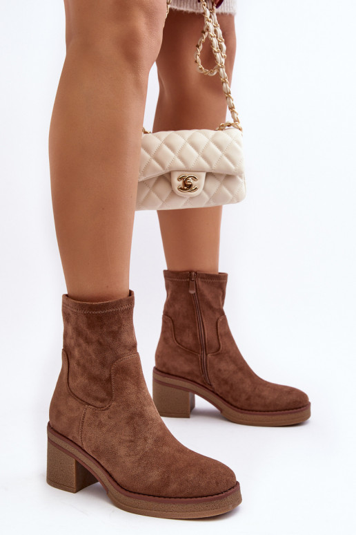 Women's Ankle Boots with Chunky Heel Brown Argastis Women's Ankle Boots with Chunky Heel Brown Argastis