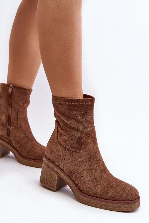 Women's Ankle Boots with Chunky Heel Brown Argastis Women's Ankle Boots with Chunky Heel Brown Argastis