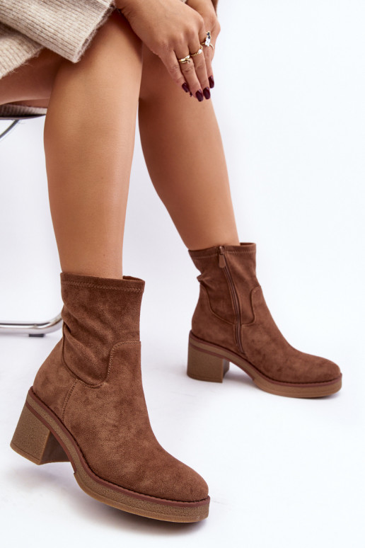 Women's Ankle Boots with Chunky Heel Brown Argastis Women's Ankle Boots with Chunky Heel Brown Argastis