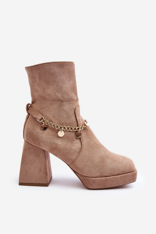 Women's Ankle Boots with Chunky Heel and Chain Beige Tiselo Women's Ankle Boots with Chunky Heel and Chain Beige Tiselo