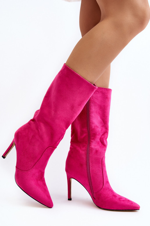 Women's Half-Calf Boots on Stiletto Fuchsia Odetteia Women's Half-Calf Boots on Stiletto Fuchsia Odetteia