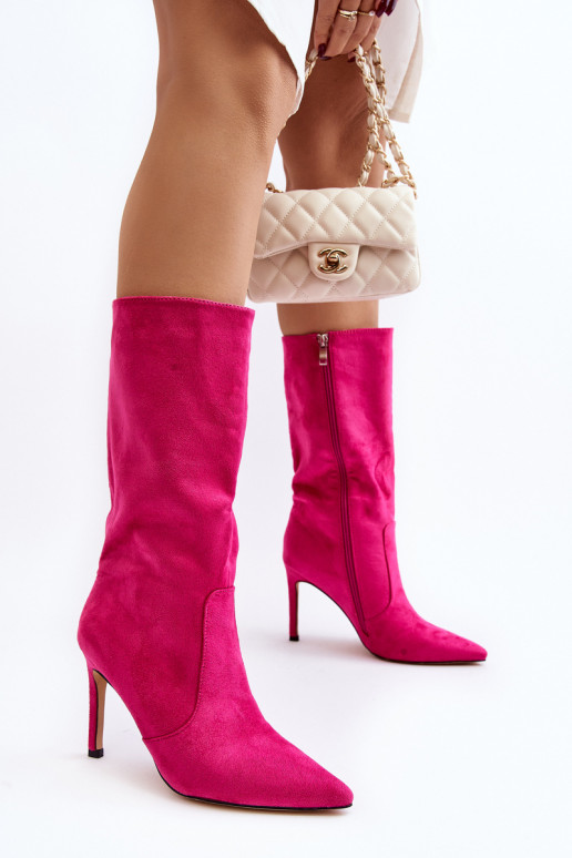 Women's Half-Calf Boots on Stiletto Fuchsia Odetteia Women's Half-Calf Boots on Stiletto Fuchsia Odetteia