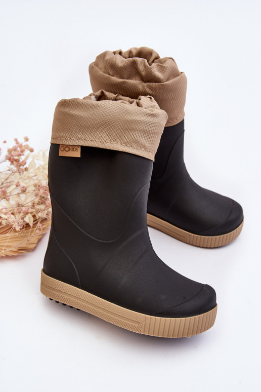 Children's rubber boots with heating Snow Wave Gokids 981 Black and beige