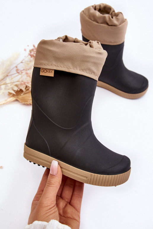 Children's rubber boots with heating Snow Wave Gokids 981 Black and beige