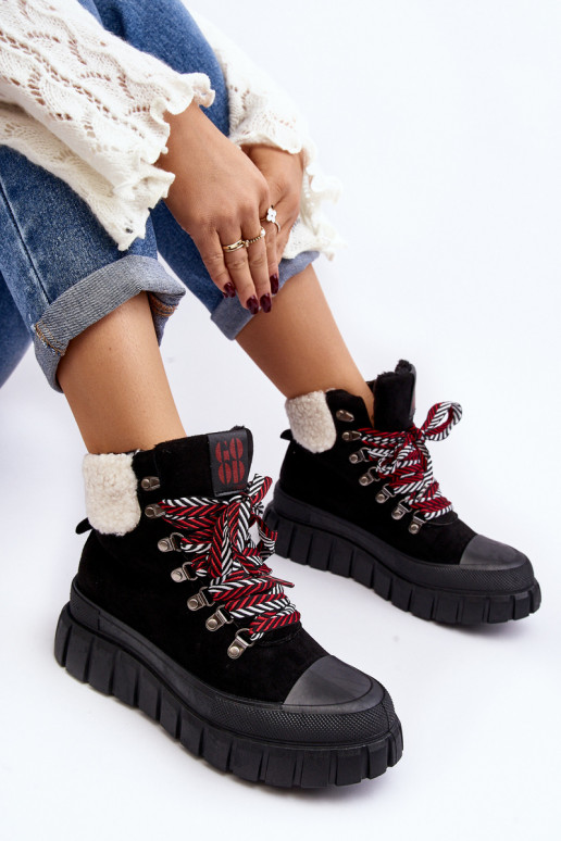 Lined Boots Trappers on Thick Sole Black Ralotta Lined Boots Trappers on Thick Sole Black Ralotta