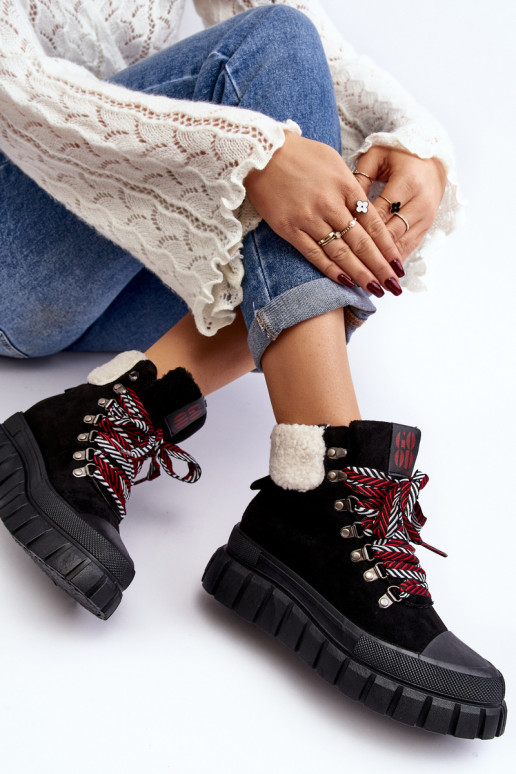 Lined Boots Trappers on Thick Sole Black Ralotta Lined Boots Trappers on Thick Sole Black Ralotta