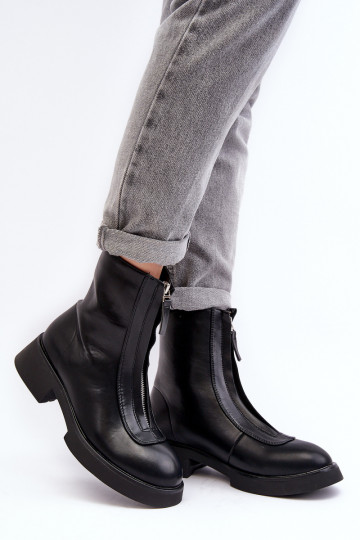Boots with wide heels with zippers in black color Elkasa 2