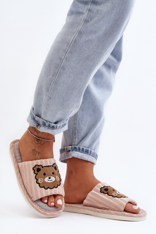 Women's Beige Slippers with Bear Demare