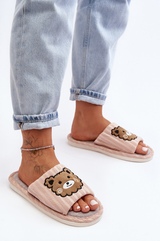 Women's Beige Slippers with Bear Demare