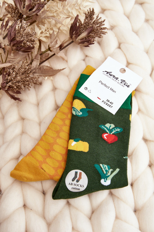 socks one pair different designs arzywa green-yellow color
