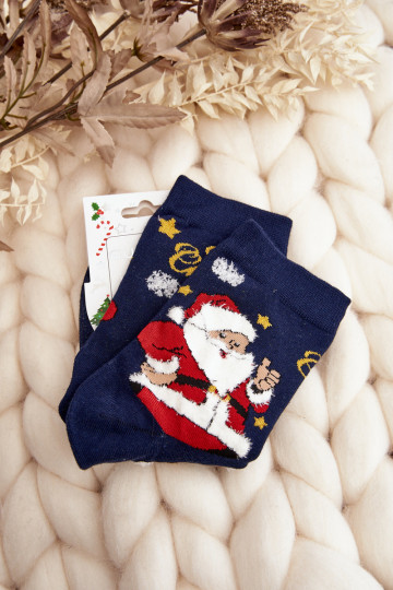 Socks with Santa Claus in dark blue color 2