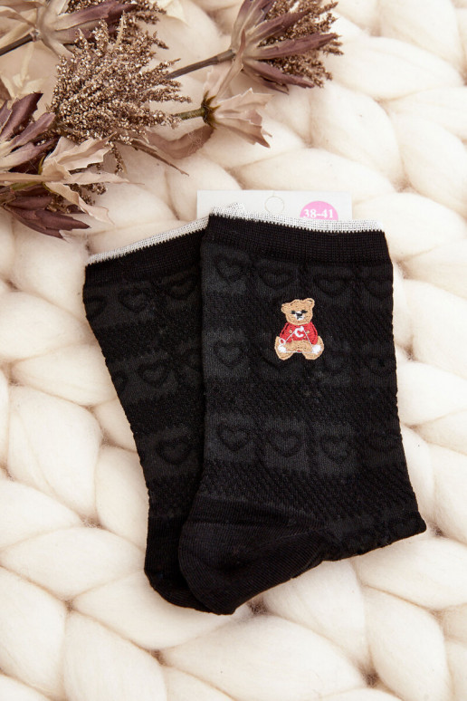 Women's Patterned Socks with Bear Black