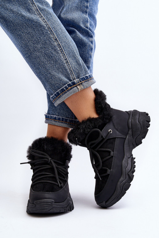 Women's Ankle Boots with Fur Lining Black Cresandi