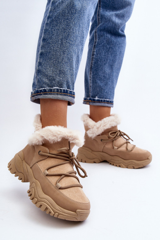 Women's Beige Fur-lined Ankle Boots Cresandi Women's Beige Fur-lined Ankle Boots Cresandi