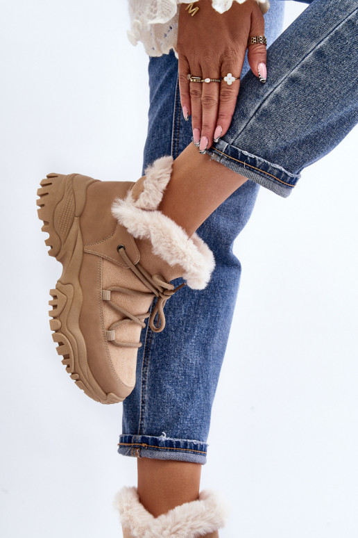 Women's Beige Fur-lined Ankle Boots Cresandi Women's Beige Fur-lined Ankle Boots Cresandi