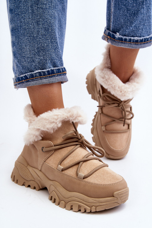 Women's Beige Fur-lined Ankle Boots Cresandi Women's Beige Fur-lined Ankle Boots Cresandi