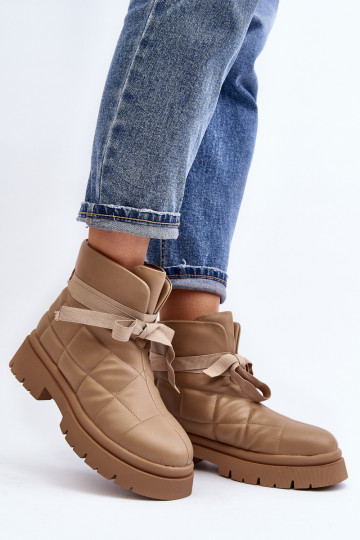 Women's Ankle Boots with Quilting and Lacing Khaki Bizzanti 2
