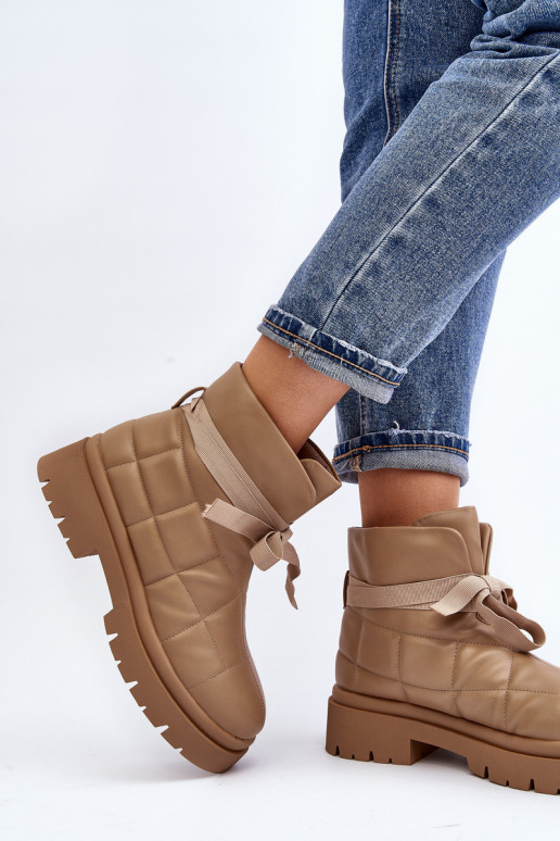 Women's Ankle Boots with Quilting and Lacing Khaki Bizzanti Women's Ankle Boots with Quilting and Lacing Khaki Bizzanti