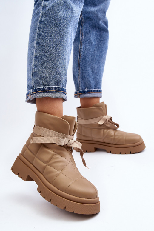 Women's Ankle Boots with Quilting and Lacing Khaki Bizzanti Women's Ankle Boots with Quilting and Lacing Khaki Bizzanti