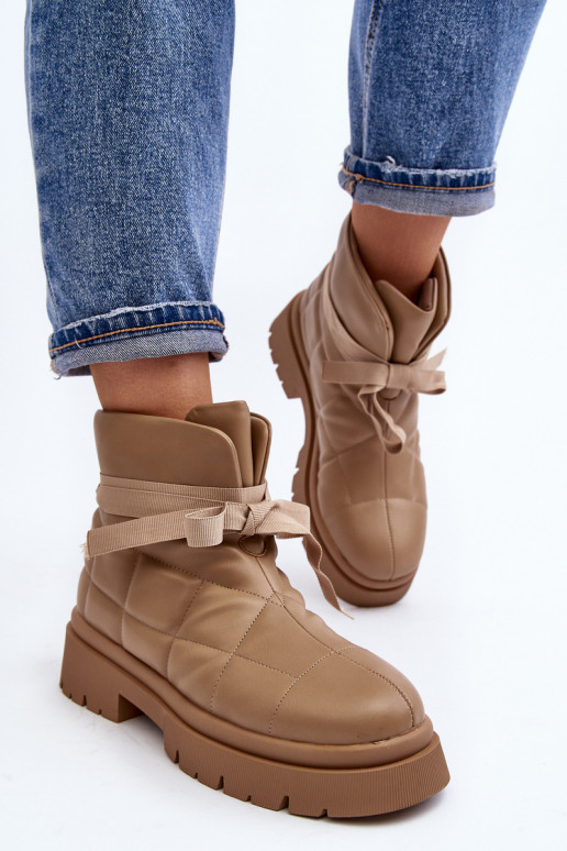 Women's Ankle Boots with Quilting and Lacing Khaki Bizzanti Women's Ankle Boots with Quilting and Lacing Khaki Bizzanti