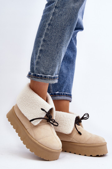 Snow boots on platform with fur light beige Olimuka 2