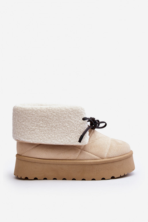 Snow boots on platform with fur light beige Olimuka Snow boots on platform with fur light beige Olimuka