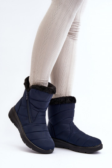 Women's snow boots with zipper and fur lining navy blue Zeuna 2