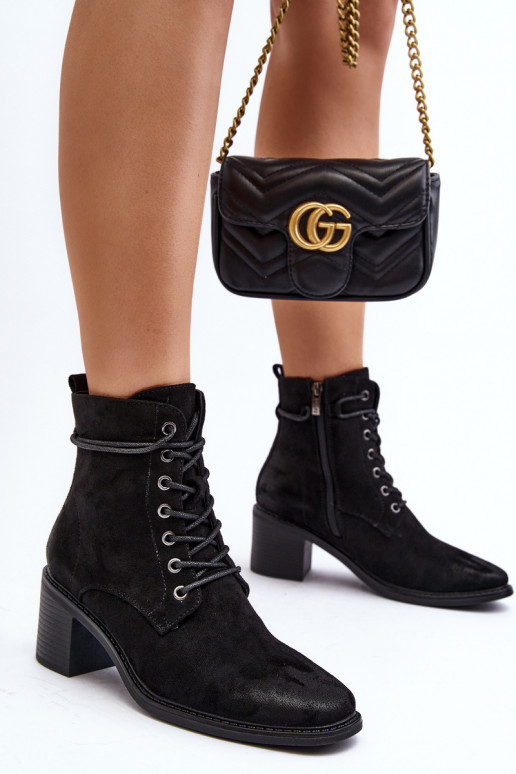 Women's Low Heel Lace-up Black Ankle Boots Serellia Women's Low Heel Lace-up Black Ankle Boots Serellia