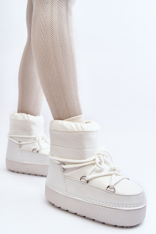 Women's White Snow Boots with Lacing Toolsa