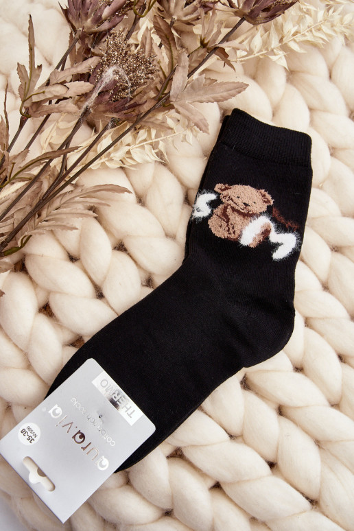 Warm Cotton Socks with Bear Black Warm Cotton Socks with Bear Black