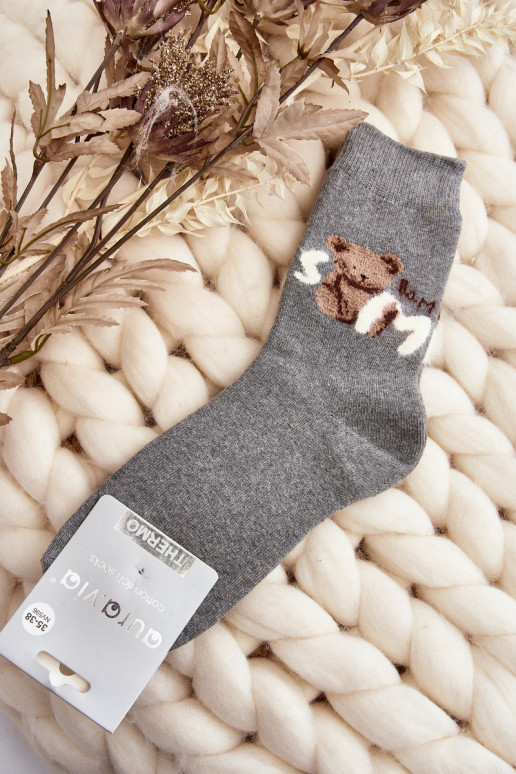 Warm Cotton Socks With Bear Dark Grey Warm Cotton Socks With Bear Dark Grey