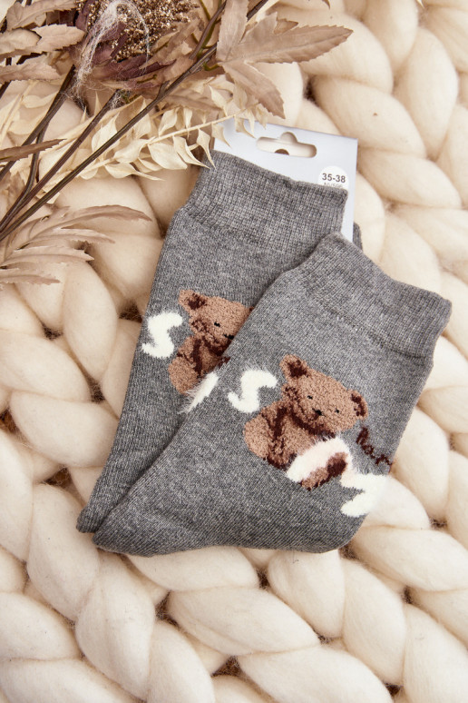 Warm Cotton Socks With Bear Dark Grey Warm Cotton Socks With Bear Dark Grey