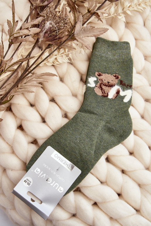Warm Cotton Socks With Bear Green Warm Cotton Socks With Bear Green
