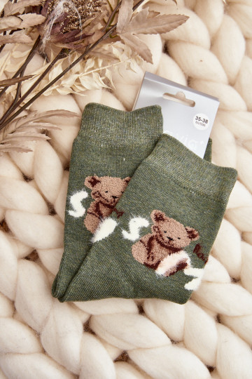 Warm Cotton Socks With Bear Green 2