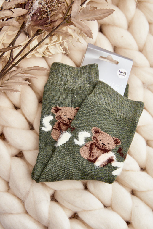 Warm Cotton Socks With Bear Green Warm Cotton Socks With Bear Green
